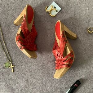 Y2K BCBGirls Red Woven Leather Platform Mules